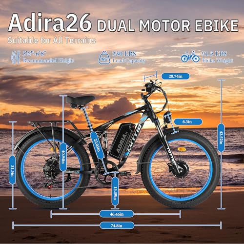 TUTTIO Electric-Bike for Adults-Men, Dual-Motor-Ebike 40-46MPH-Hunting-Ebike, 52V 30AH Long Range Dirtbike, 26" Fat-Tire-Electric-Bicycle
