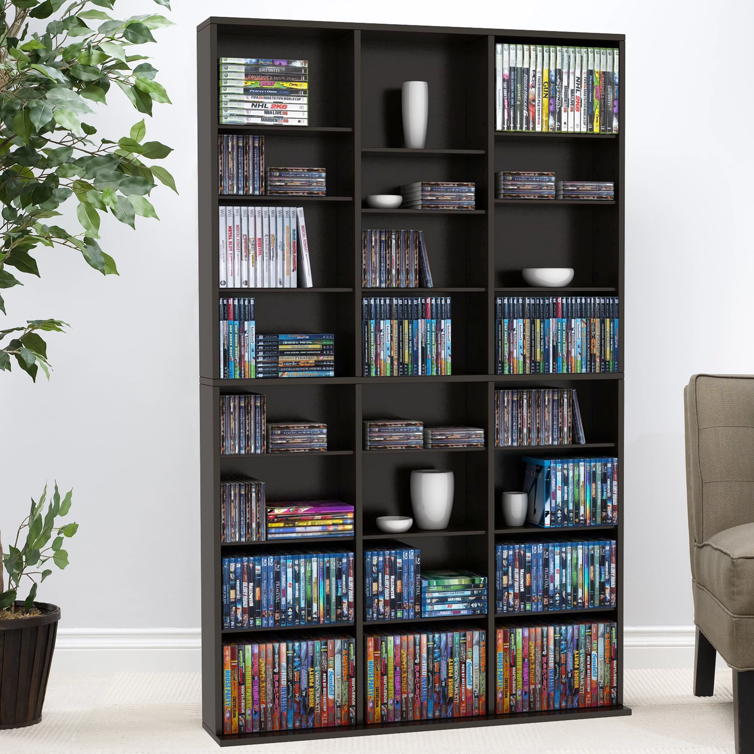 Atlantic 37x60 Oskar Adjustable Wood Media Storage Shelf Bookcase, Espresso