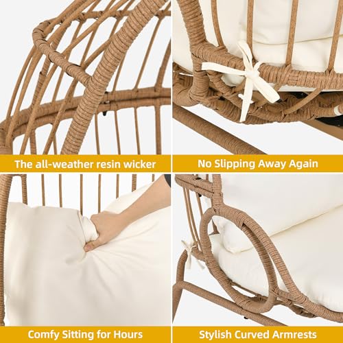 DWVO Egg Chair with Ottoman Outdoor, 370lbs Capacity Wicker Patio Glider Basket Chair with Footrest