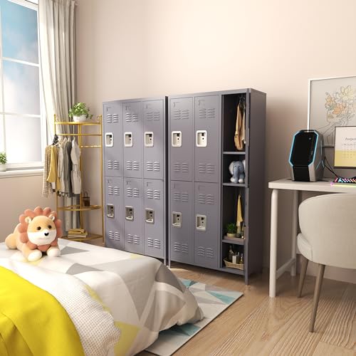 3 Doors Lockers for Employees, Steel Storage Lockers Lockable, Metal Locker Storage Cabinet for Home Office School Gym, Require Assembly (Grey)