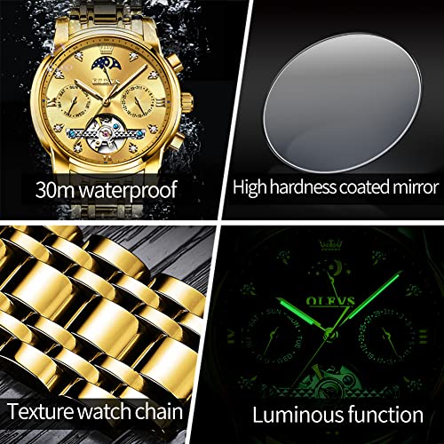 OLEVS Mens Automatic Watches Self-Winding Luxury Diamond Stainless Steel Wrist Watch for Men