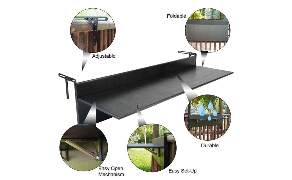 Balcony Bar Table for Railings, Outdoor Folding Deck Rail Table for Patio, Balcony Hanging Desk for Many Railings Compatible