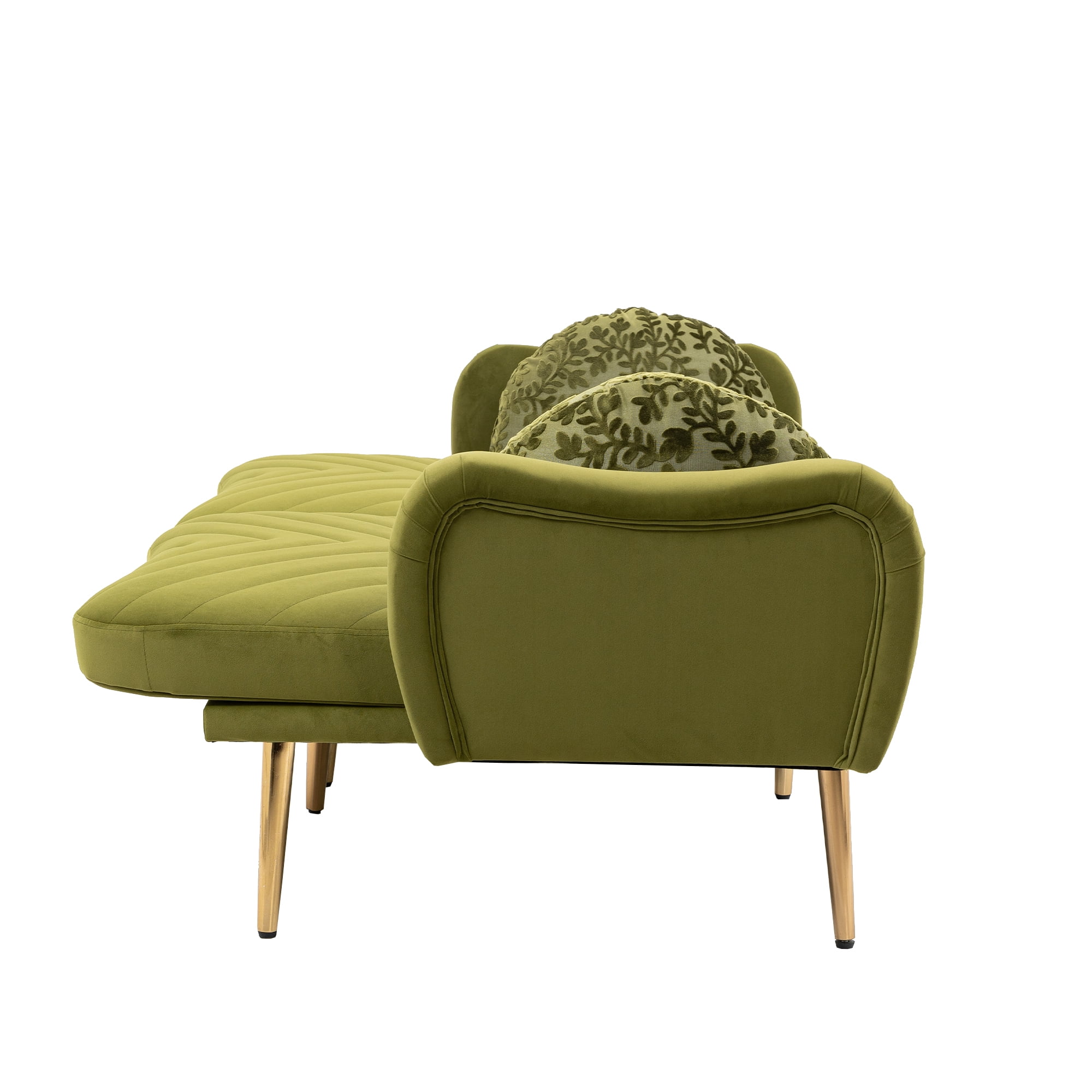Pouseayar 65" Futon Sofa Bed, Upholstered Convertible Folding Sleeper Sofa Bed with Pillows for Living Room, Bedroom, Green