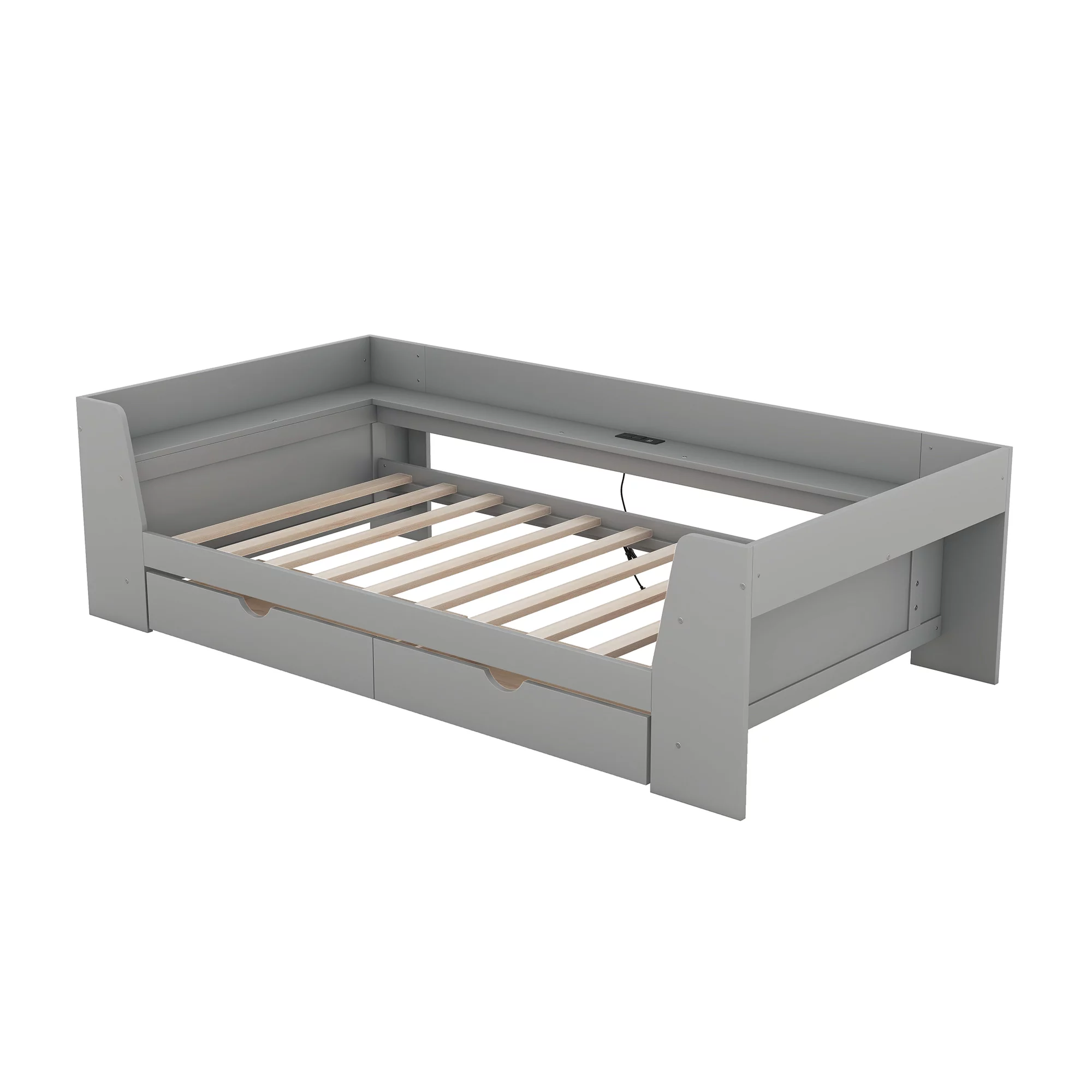 Euroco Twin Size Daybed with Shelf, Drawers and Charging Station, Gray