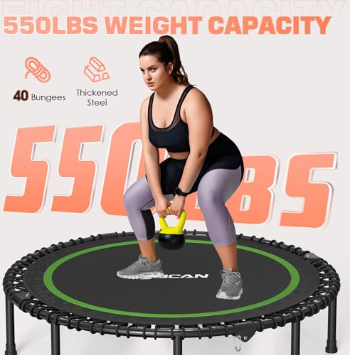 BCAN 450/550 LBS Foldable Mini Trampoline, 40"/48" Fitness Trampoline with Bungees, U Shape Adjustable Foam Handle
