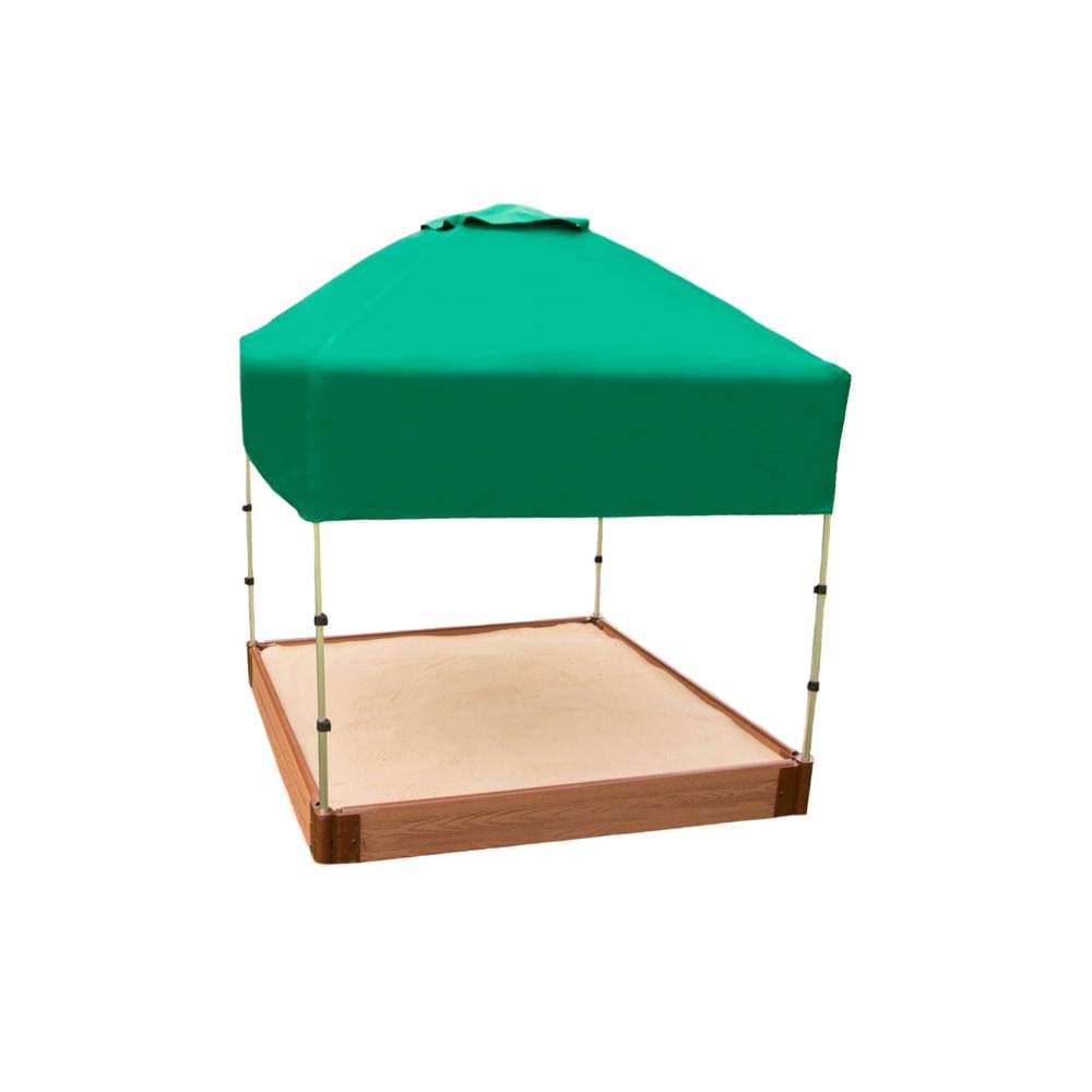 Frame It All Tool-Free Classic Sienna 4ft. x 4ft. x 5.5in. Composite Square Sandbox Kit with Telescoping Canopy/Cover - 1x22 Pro