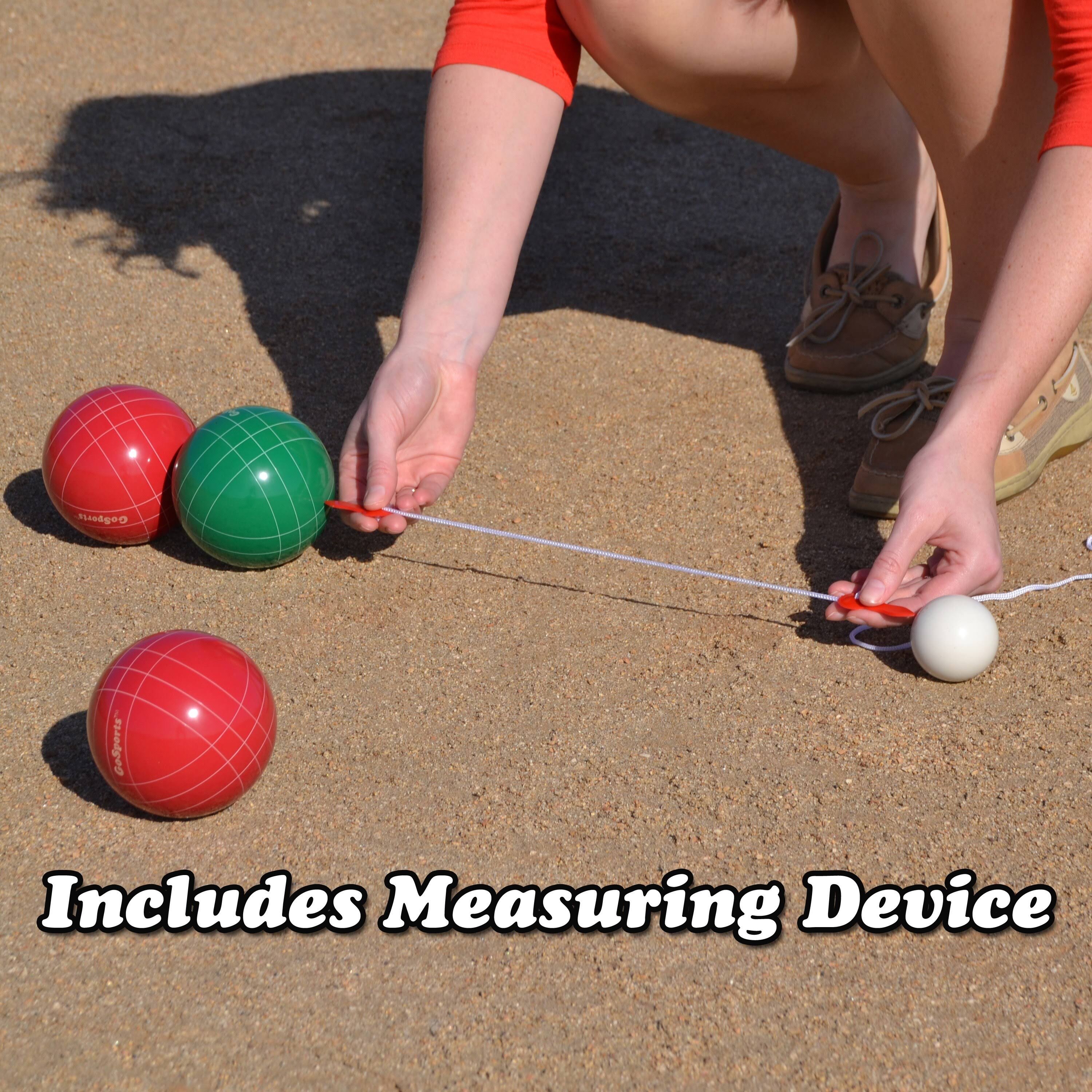 Gosports Premium 100mm Official Regulation Size Bocce Set with 8 Balls, Pallino, Case, and Measuring Rope