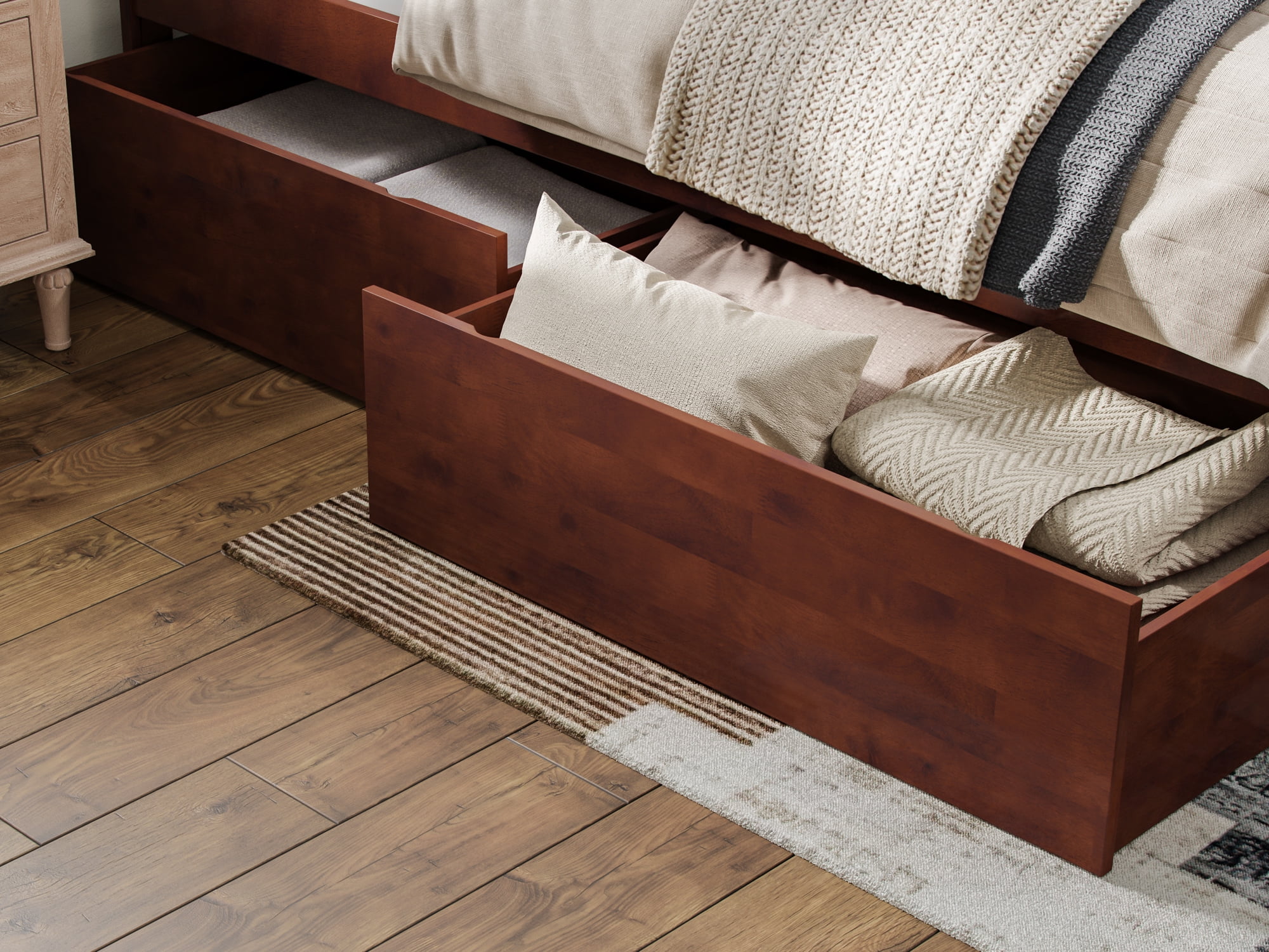 AFI Canyon Walnut Solid Wood Platform Bed with Matching Footboard & Storage Drawers, Queen