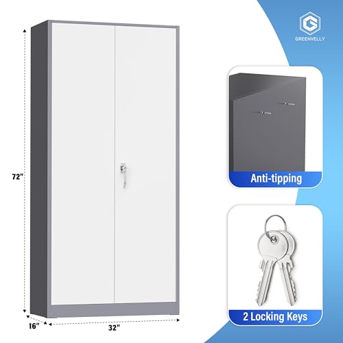 Greenvelly Metal Storage Cabinet, 72" Black Locking Storage Cabinets with Doors and 4 Shelves, Metal Cabinet for Garage Home Office, Classroom