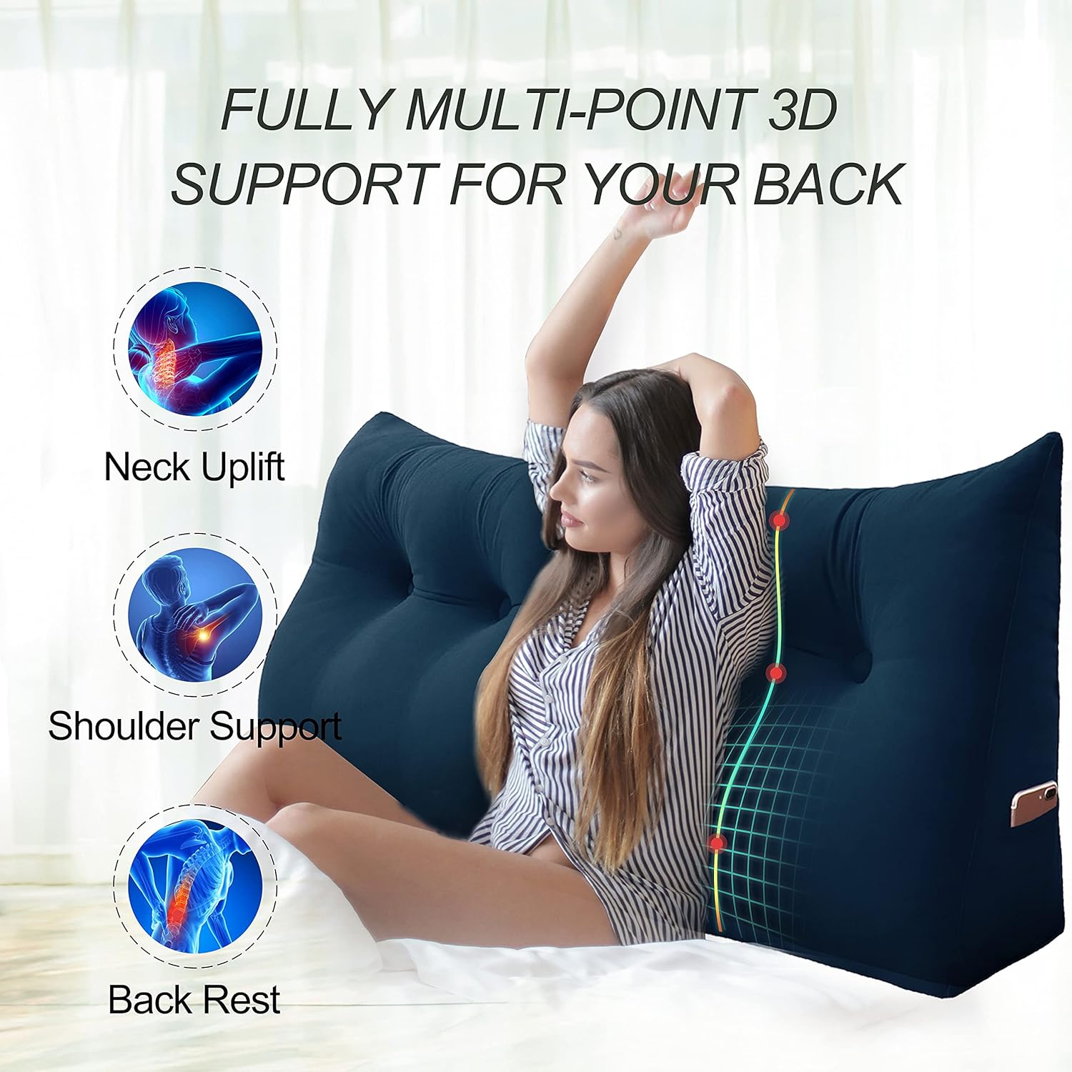 Roner Ergonomics Headboard Reading Pillow Back Support for Sitting Up in Bed Large Adult Backrest Wedge Lounge Cushion Body Positioning Bedrest