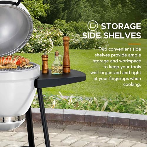 Sunjoy Charcoal Grill 20-Inch Kamado Grill with Pizza Stone, Ultimate Outdoor BBQ Egg Grill and Smoker with Wheels, Navy