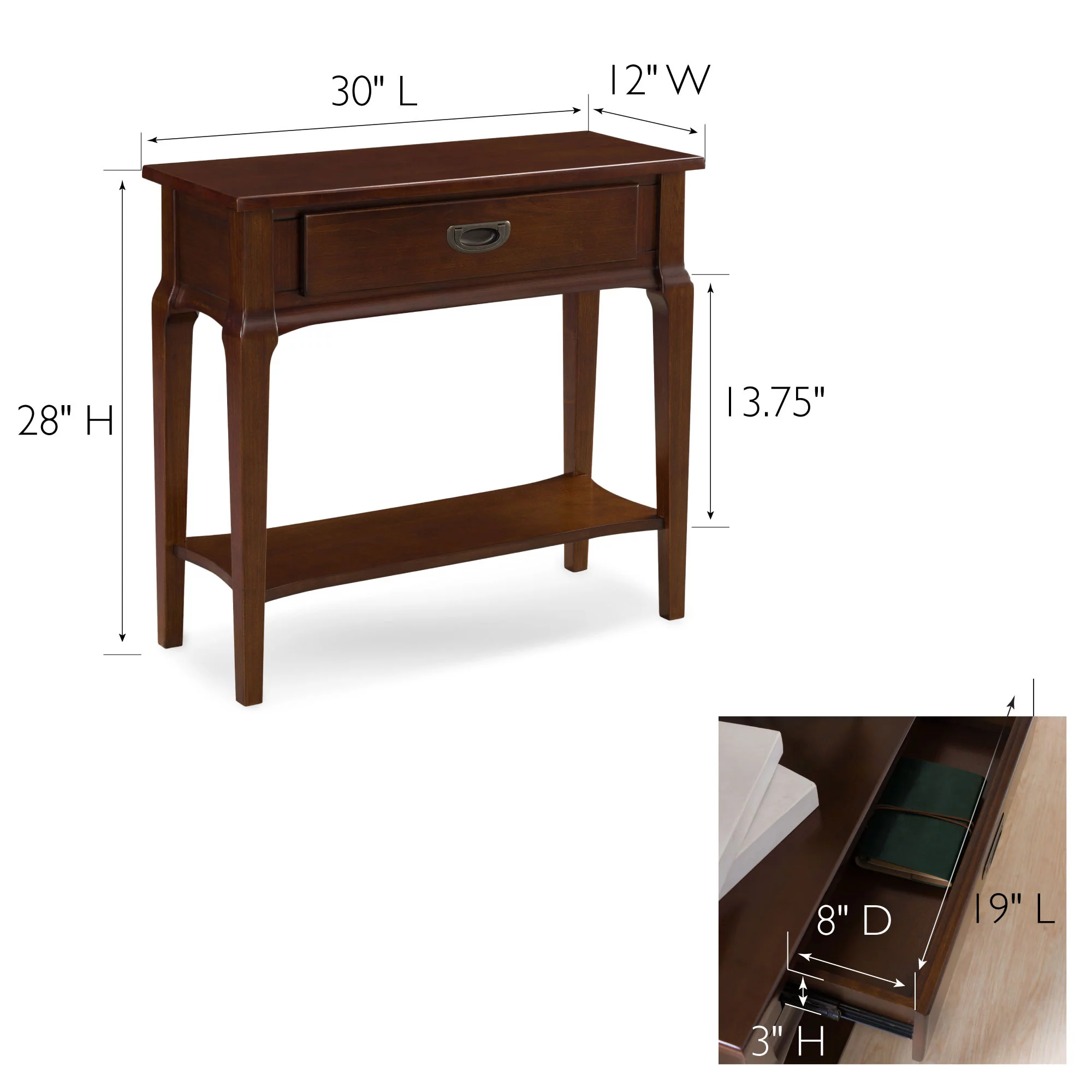 Leick Home 22032 Stratus One Drawer Condo Apartment Hall Console, Heartwood Cherry