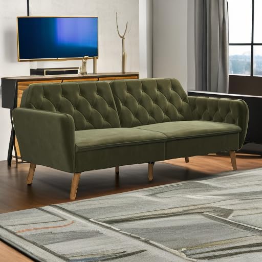 Novogratz Tallulah Memory Foam Futon, Convertible Couch, Camel Faux Leather