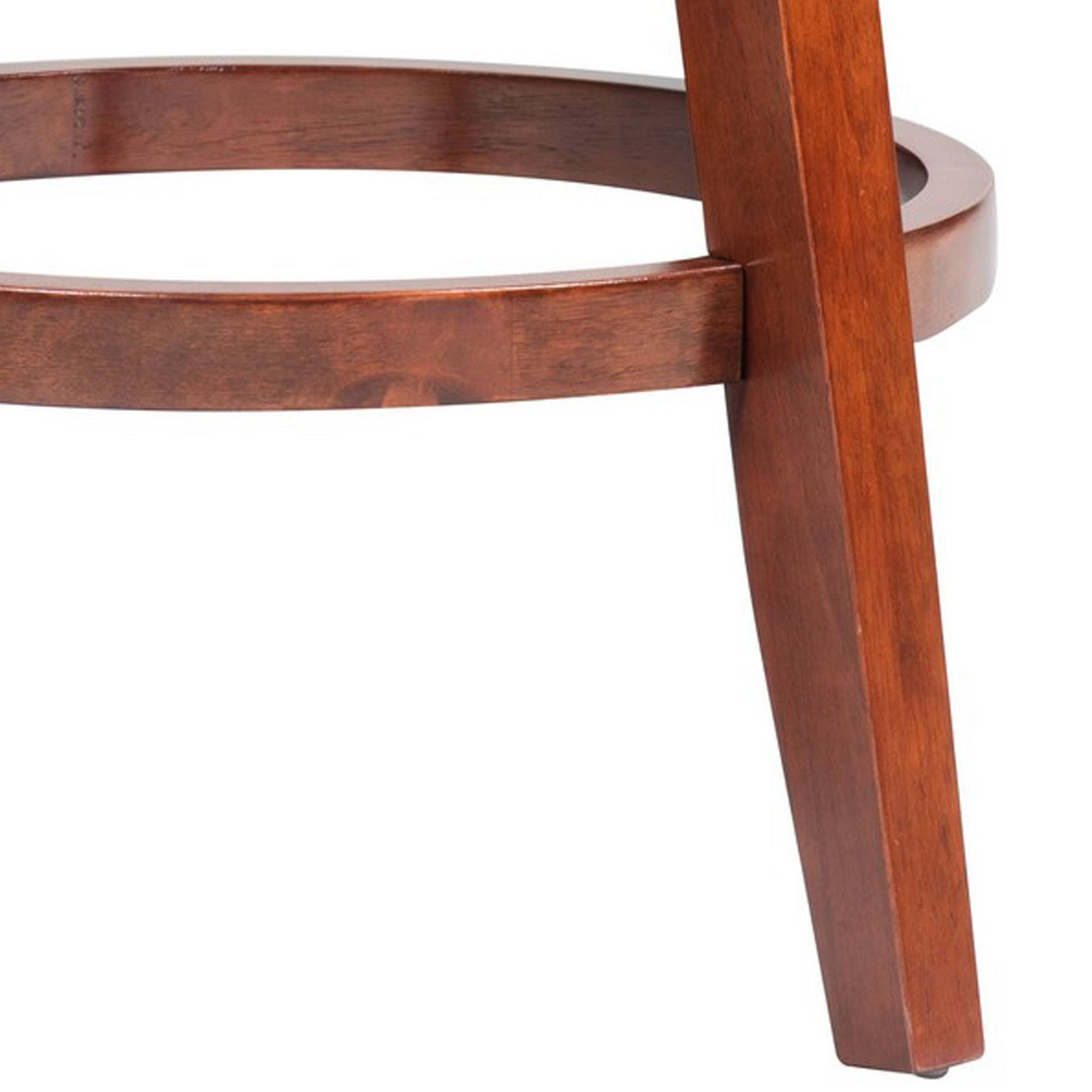 Swivel Bar Stool with Curved Padded Back and Nailhead TRIM, Cherry Brown, Saltoro Sherpi