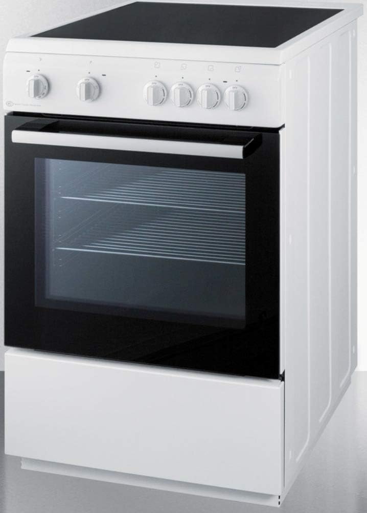 Summit CLRE24WH 24"" Electric Slide-in Range with Smooth Ceramic Glass Top Storage Drawer Waist-High Broiler 4 Cooking Zones and Interior Light in