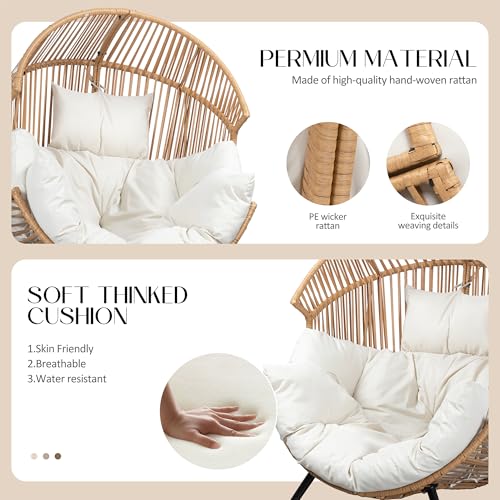 JAMFLY Egg Chair Wicker Outdoor Chairs, Oversized Patio Chair Oversized Lounger Chair with Cushion for Indoor Living Room, Bedroom