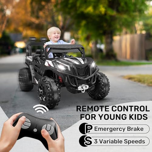 ANPABO 24V 4X4 Ride on Car Truck w/Remote Control, 4WD/2WD Switchable Kids UTV, 19" Spacious Seat, 4 Shock Absorbers, Soft Start, Music Player
