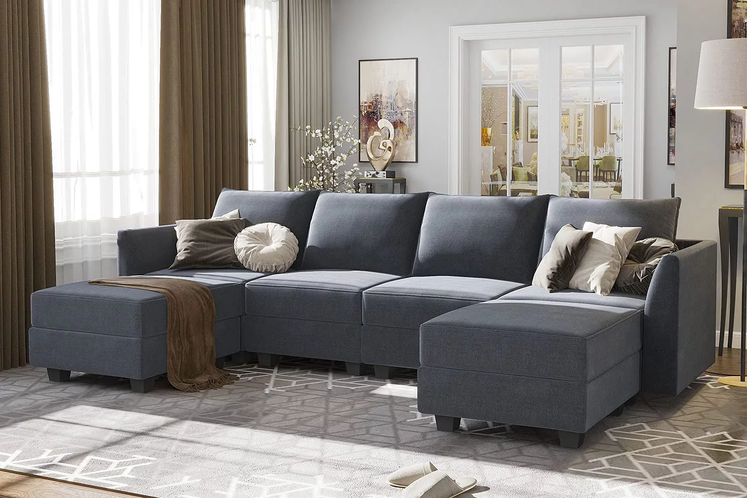 Honbay Sectional Sofas, Bluish Grey Wood