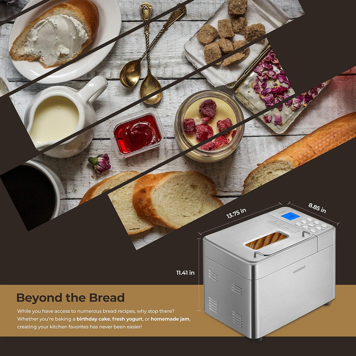 CUCKOO CBM-AAB101S | Multi-Functional Bread Maker | 1 lb, 1.5 lb, & 2 lb. Loaf Options, Crust Color Customization, Auto Fruit & Nut Dispenser