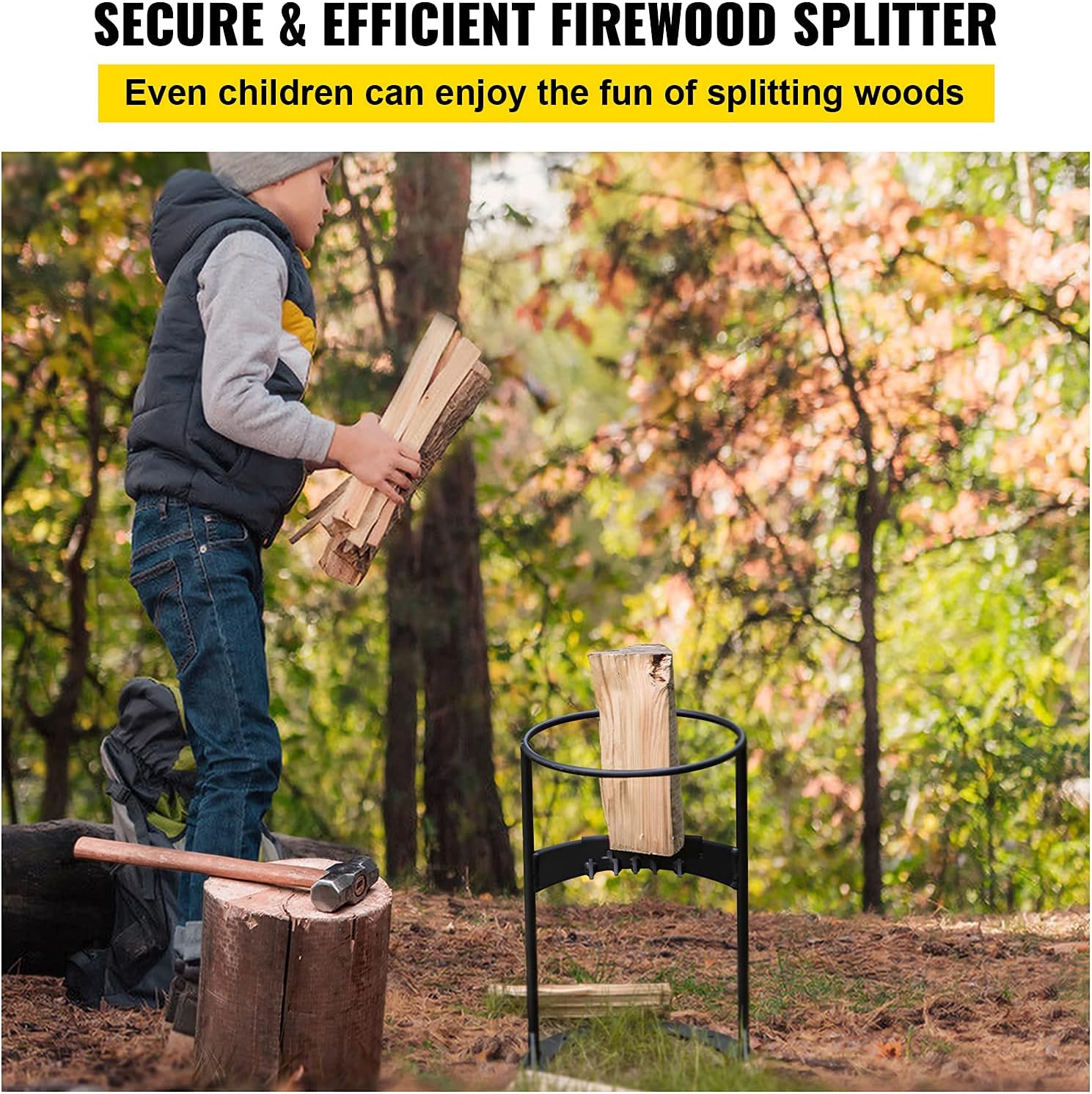 VEVOR Log Splitter 17 x 10.8, Wood Splitter for 8 Diameter Wood, Firewood Splitter 6.6 Lbs, Easy to Carry, Manual Log Splitter Made of Q235 Steel