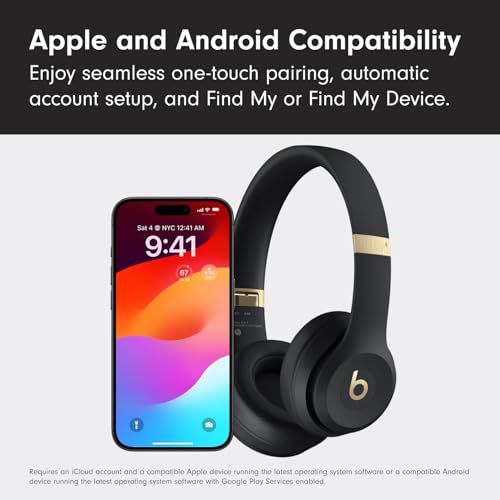 Beats Solo 4 - Wireless Bluetooth On-Ear Headphones, Apple & Android Compatible, Up to 50 Hours of Battery Life - Black & Gold