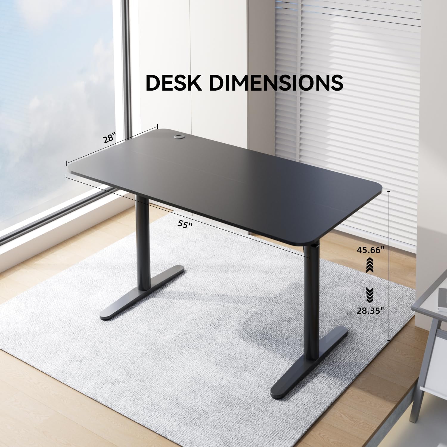Adjustable Standing Desk Home Office Workstation (Black, 55 * 28 inch)