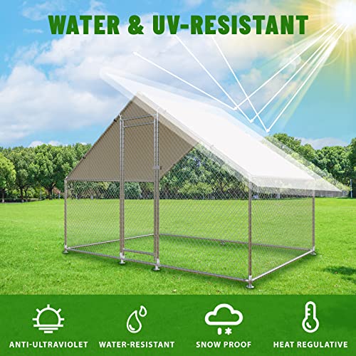 Large Metal Chicken Coop Walk-in Poultry Cage with Water-Resident and Anti-UV Cover Duck Rabbit Cat House Outdoor Chicken Run Pen with Spire Shaped