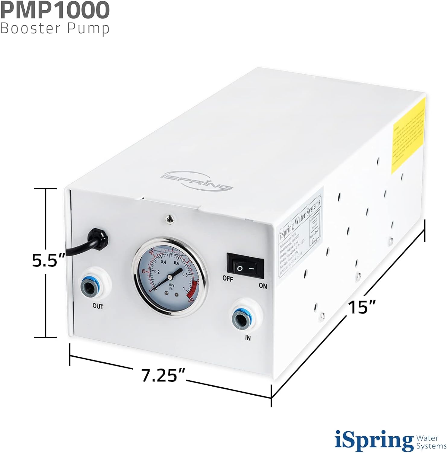 iSpring PMP1000 Water Booster Pump for High Capacity RO Membrane and Commercial Reverse Osmosis System Up to 120 psi, 3/8&rdquo; Quick Connect Fitting