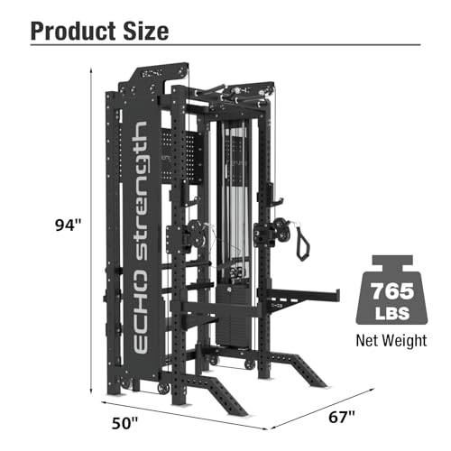 Commercial Functional Trainer Cable Machine with Dual Weight Stacks, Power Cage Squat Rack, Dual Cable Crossover Machine with Pulley System