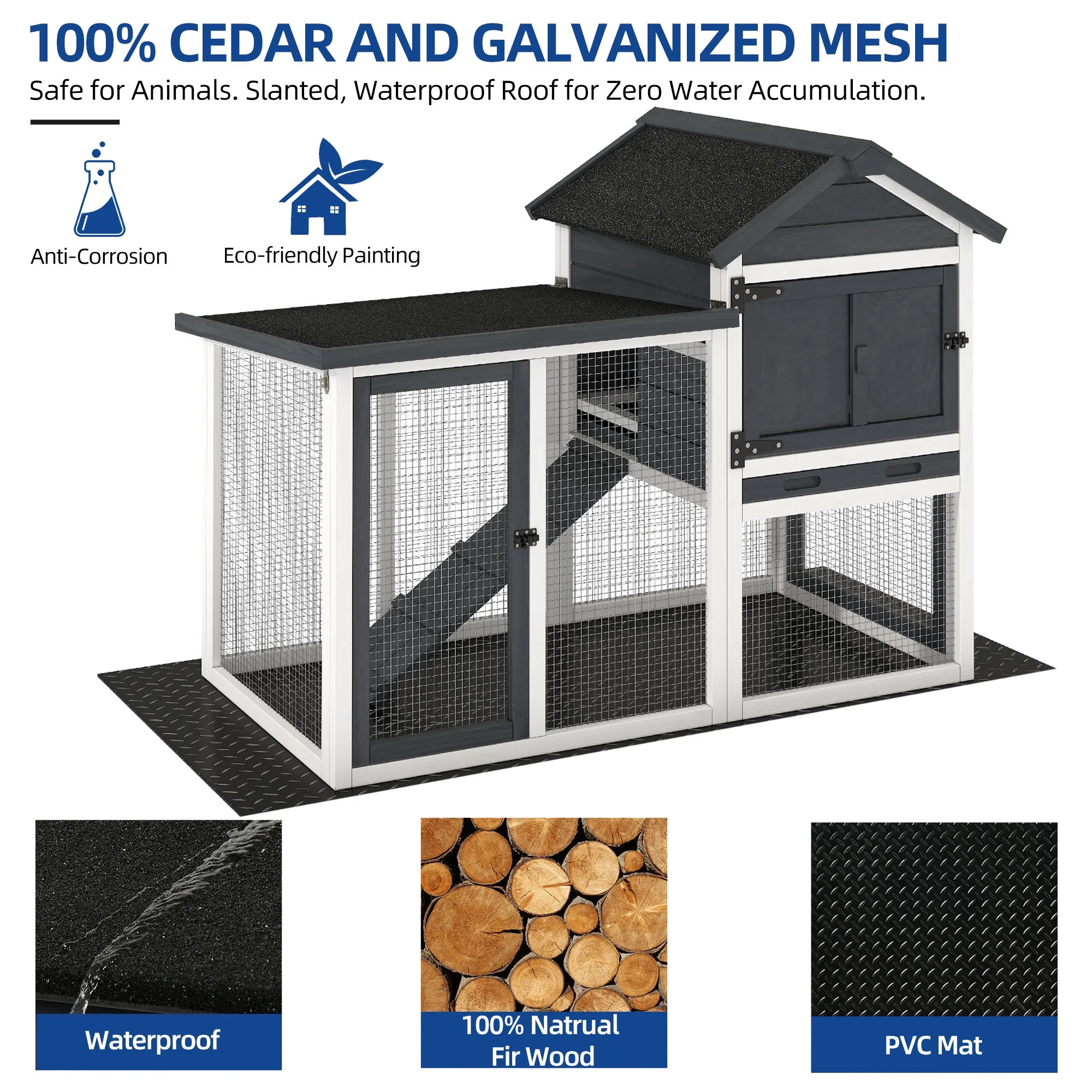 Dextrus Wooden Rabbit Hutch Bunny Cage Guinea Pig House with Waterproof Roof, PVC Mat, Pull-Out Tray - Black - Curated Treasures Market
