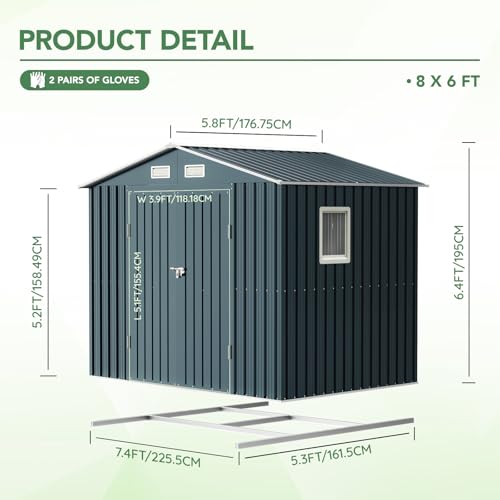 6x4FT Outdoor Steel Storage Shed with Clear Window, Lockable Doors, Weather-Resistant Metal Tool Shed for Garden, Backyard, Patio, and Utility Storage