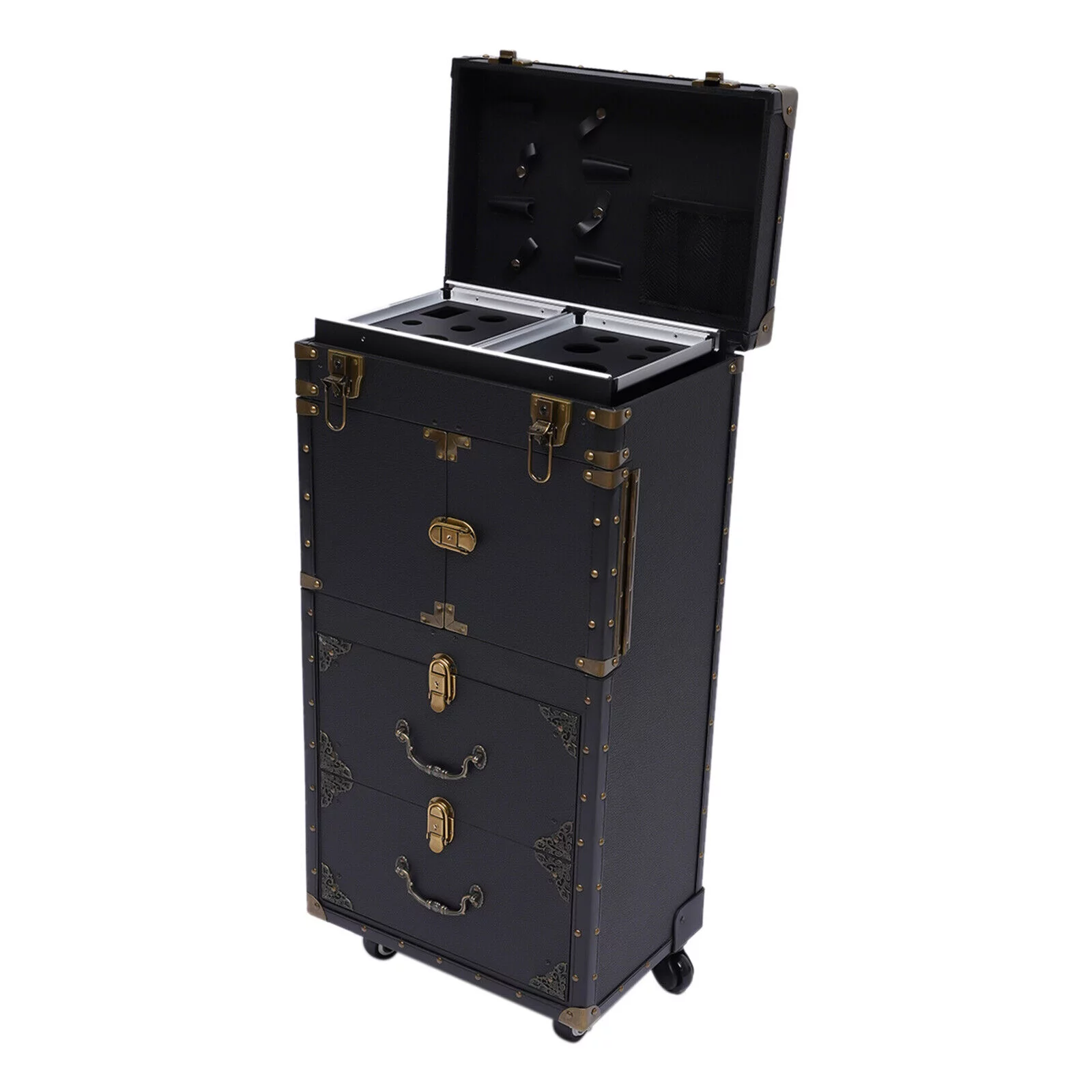 Miumaeov Portable Rolling Makeup Train Case Hairdressing Clipper Trimmer Display Suitcase Travel Organizer Beauty Salon Cosmetic Luggage Box