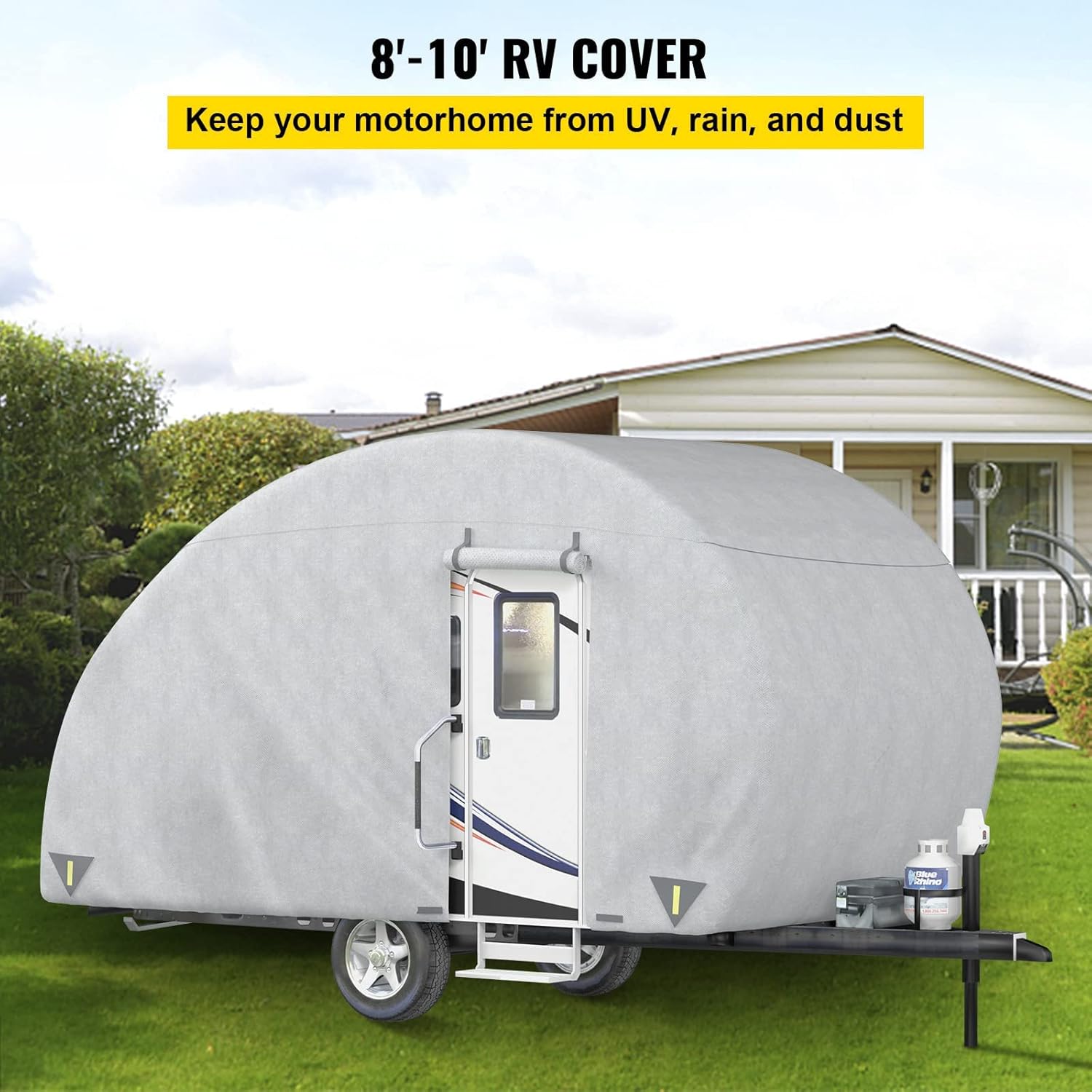 VEVOR Teardrop Trailer Cover, Fit for 8' - 10' Trailers, Upgraded Non-Woven 4 Layers Camper Cover