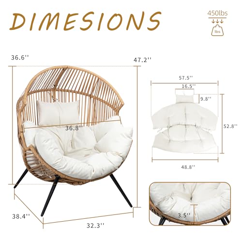 Shintenchi Wicker Egg Chair Outdoor Rattan Patio Chair with Cushion,Oversized Patio Lounge Chairs with Cushion Egg Basket Chair