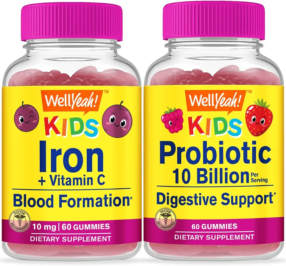 Iron + Vitamin C Kids + Probiotics 10B Kids, Gummies Bundle - Great Tasting, Vitamin Supplement, Gluten Free, GMO Free, Chewable Gummy