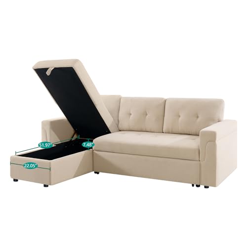 Naomi Home Reversible Sleeper Sectional Sofa Storage Chaise Velvet/Dark Gray