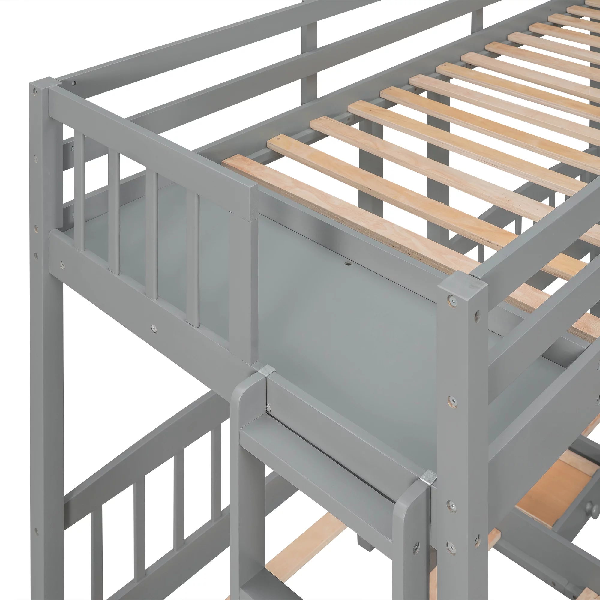 Churanty Triple Bunk Beds 3 Twin Solid Wood Bunk Beds with Guardrail and Ladder