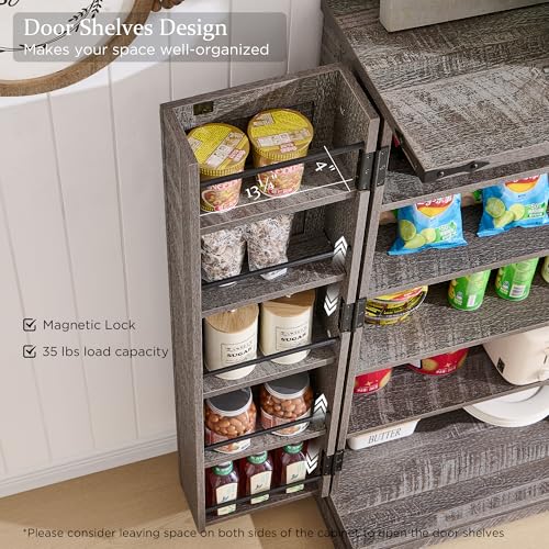 72" Tall Kitchen Pantry, Farmhouse Storage Cabinet with Barn Doors, Organizer, Drawer and Adjustable Shelves, Rustic Wood Cupboard for Kitchen