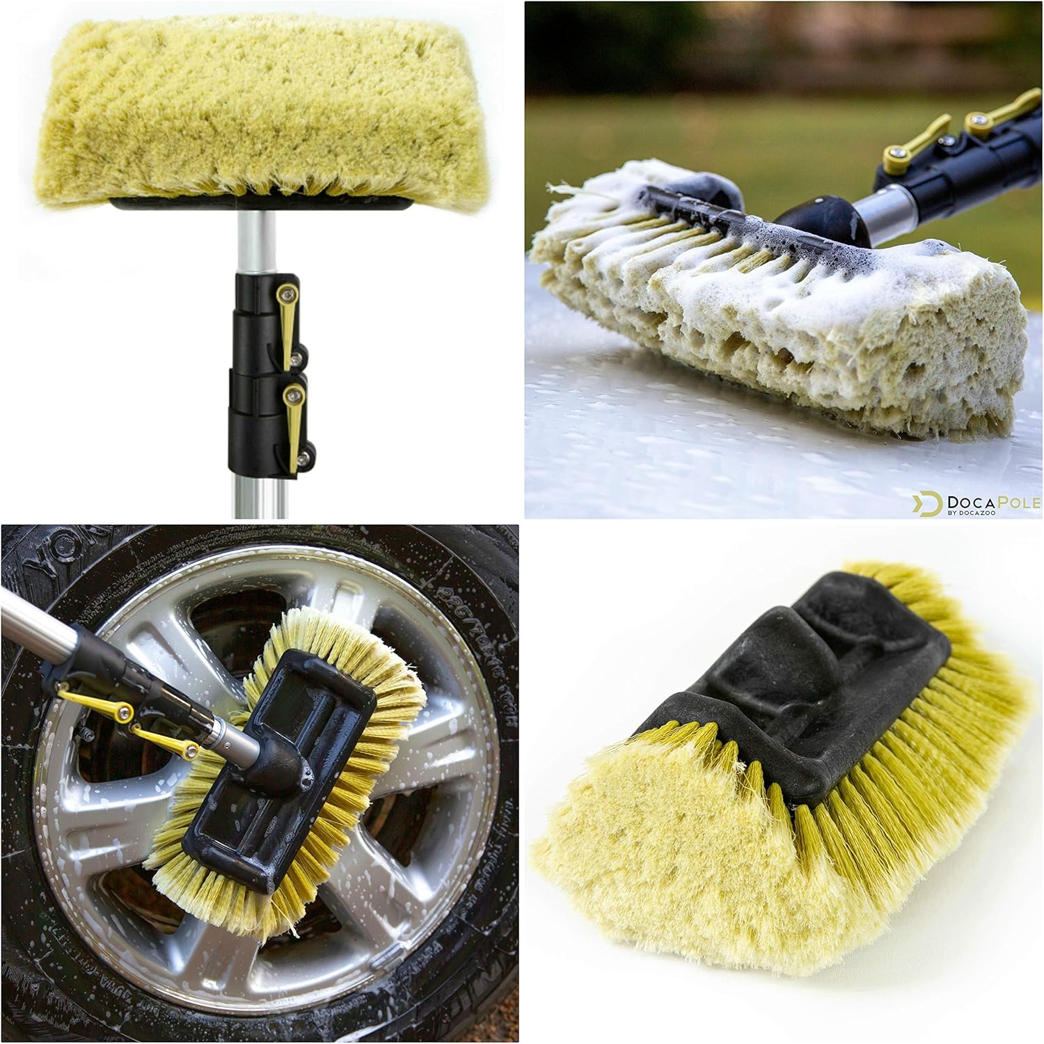 DocaPole 24 Foot High Reach Brush Kit with 6-24 Foot Extension Pole // Brush Kit Includes 3 Brushes // Soft Bristle Car Wash Brush // Medium Bristle