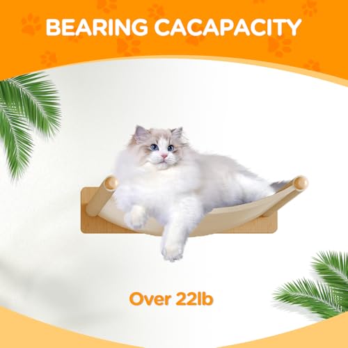 MeowHomm Cat Wall Shelves, Set of 5 Wooden Cat Wall Furniture with Cat Condo, Cat Scratching Post with 3 Steps, Bridge, Cat Hammocks and Scratcher