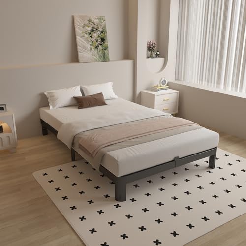 Full Size Bed Frame 16 Inch Black, Metal Platform Full Bed Frame with Baffles, No Box Spring Needed, Heavy Duty Steel Supprt, Rounded Corner Design