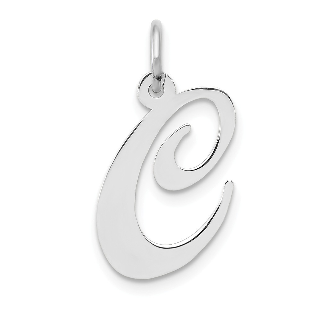 14k White Gold Solid Polished Laser cut Medium Fancy Script Letter Name Personalized Monogram Initial C Char Charm Penda