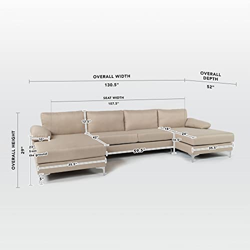 Casa Andrea Milano Modern Large Linen Fabric U-Shape Sectional Sofa, Double Extra Wide Chaise Lounge Couch