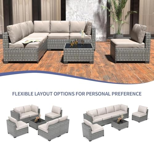 6 Piece Outdoor Patio Furniture Set with Coffee Table, Rattan Deck Conversation Sofa Set