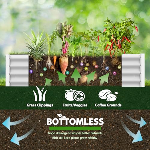 A ANLEOLIFE 8X4X1.5 ft Galvanized Raised Garden Beds Outdoor, Oval Large Metal Planter Box for Planting Vegetables Flowers Herb