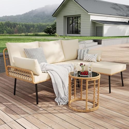 3 Piece Patio Bistro Set, Outdoor Wicker Table and Chairs Set of 2