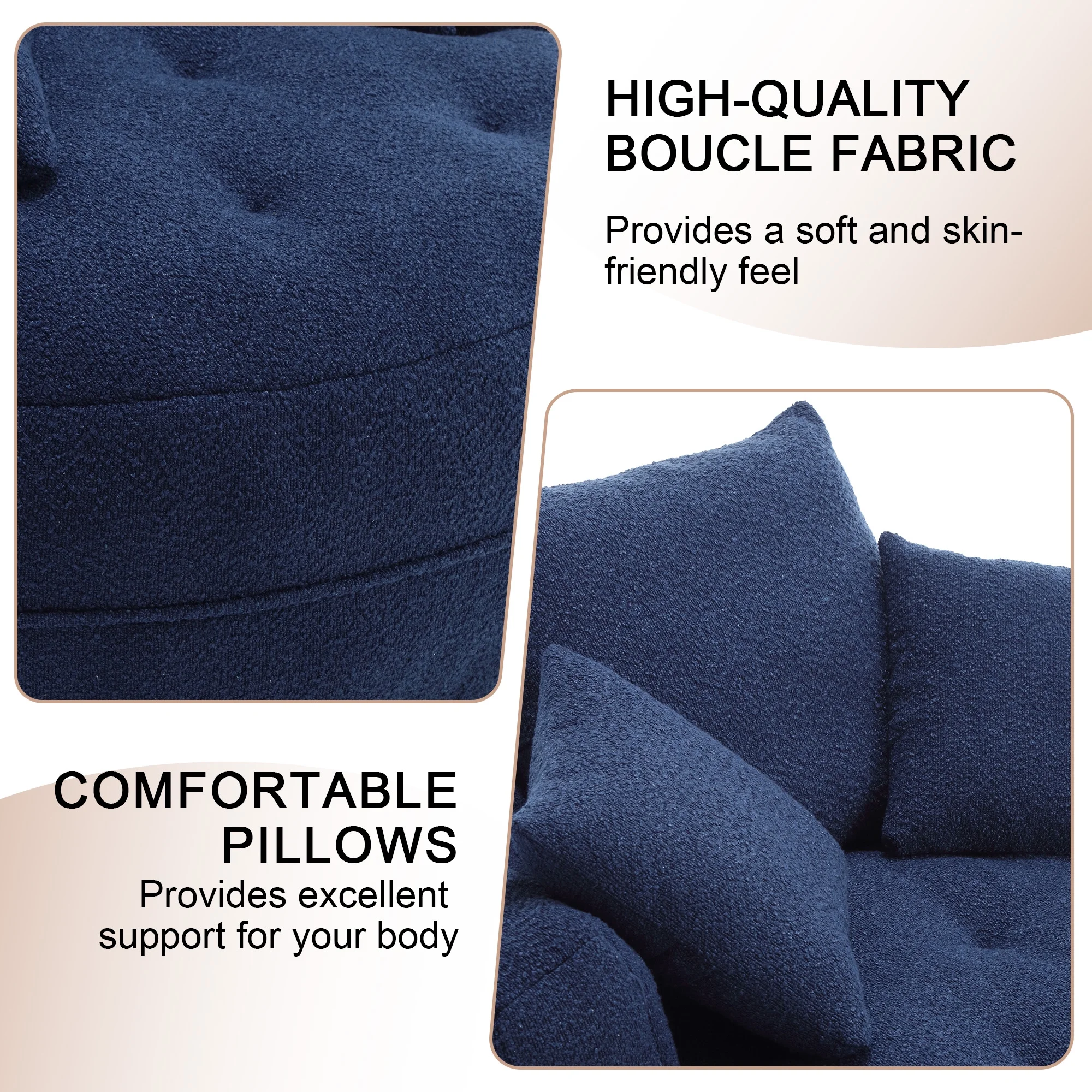 MOONMISS Accent Barrel Chair, Modern Boucle Round Accent Chair with 3 Pillows and Tufted Seat