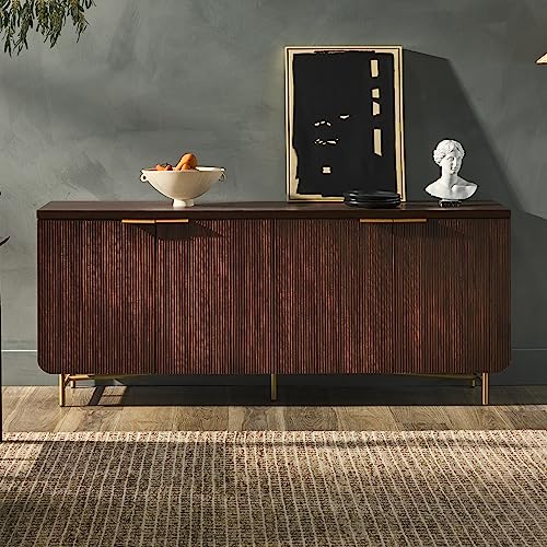Walker Edison Reema Fluted 4-Door Kitchen Sideboard Buffet Console, 69 Inch, Coastal Oak