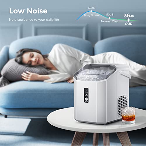 AGLUCKY Nugget Ice Maker Countertop, Portable Pebble Ice Maker Machine with Handle, 35lbs/24H, One-Click Operation