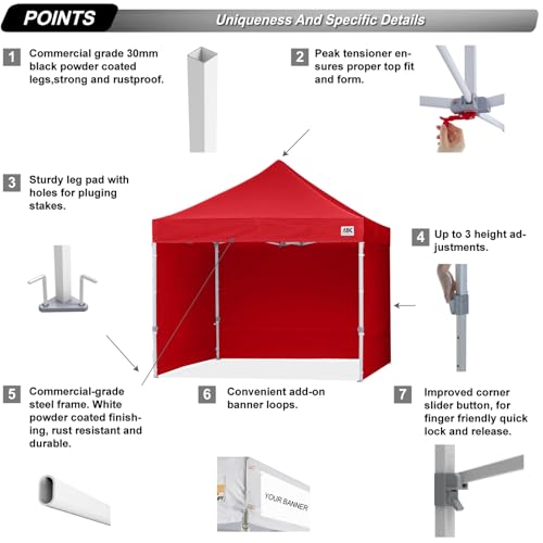 ABCCANOPY Easy Pop Up Canopy Tent with Sidewalls 10x10 Commercial -Series, White